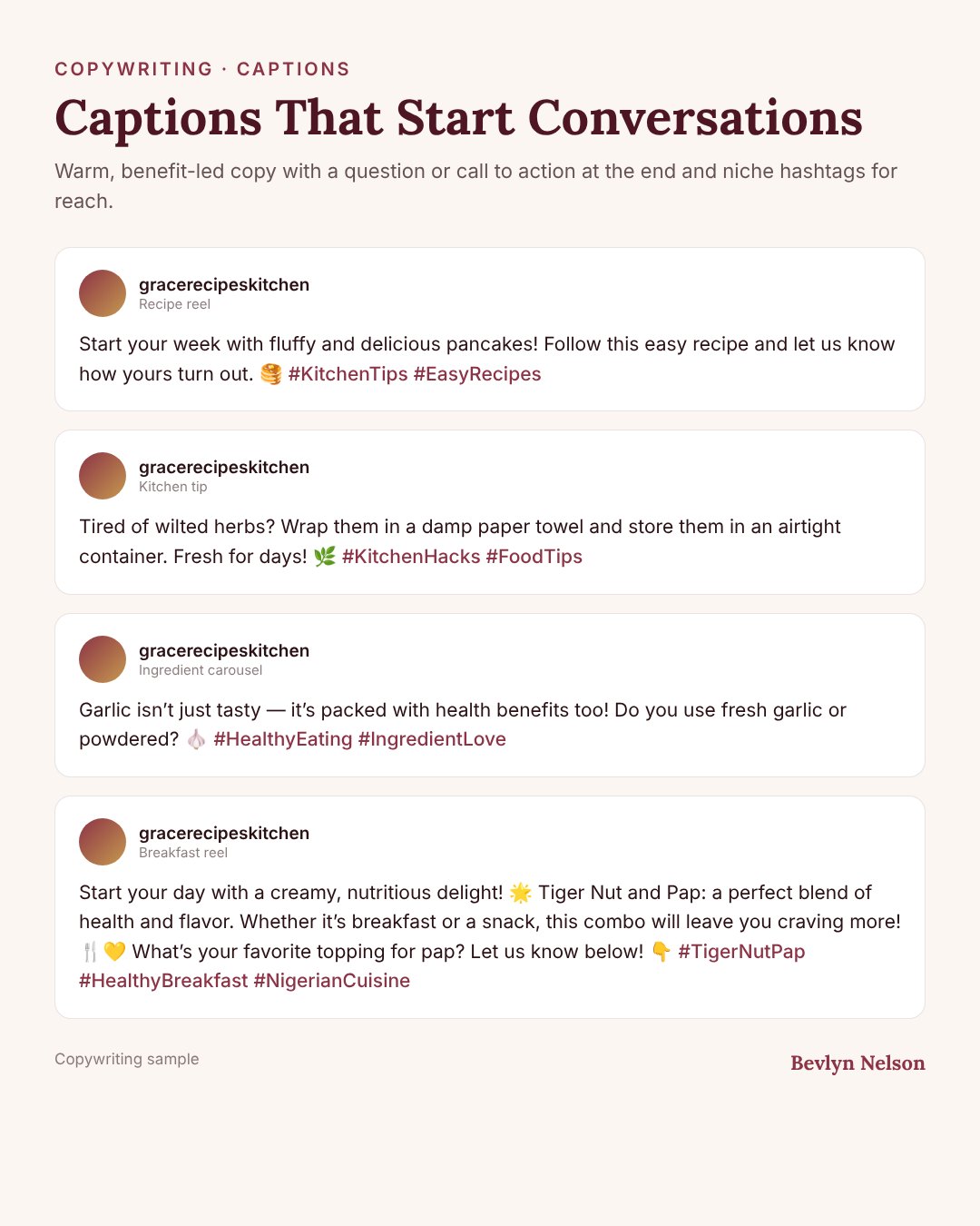 Copywriting / Captions sample